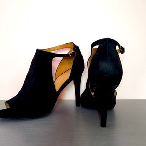 Black Suede Peep Toe Pumps- Size 5.5